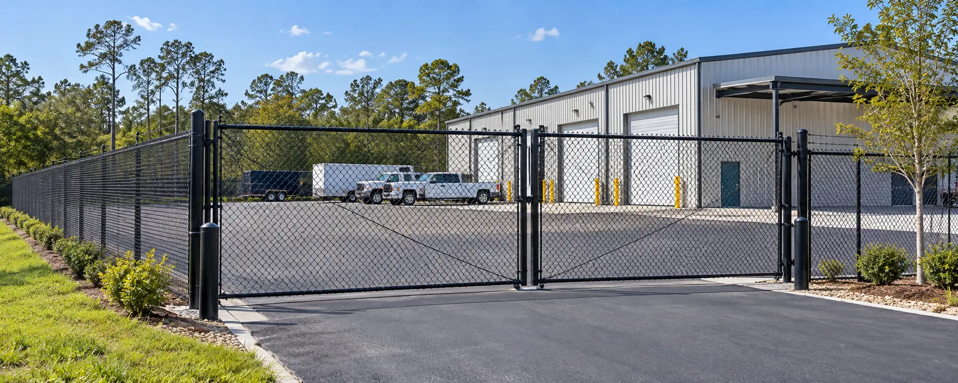 Commercial security fence and gate at a local business property